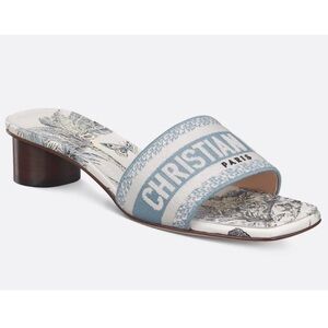 Christian Dior Dway Heeled Slide Blue White TDJ Palms Logo Heel Sandal 41.5